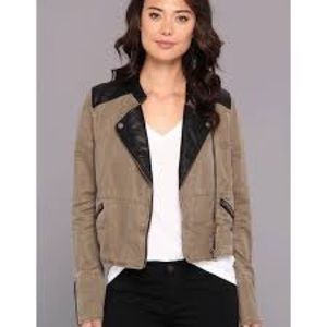 Free People linen and vegan leather moto jacket